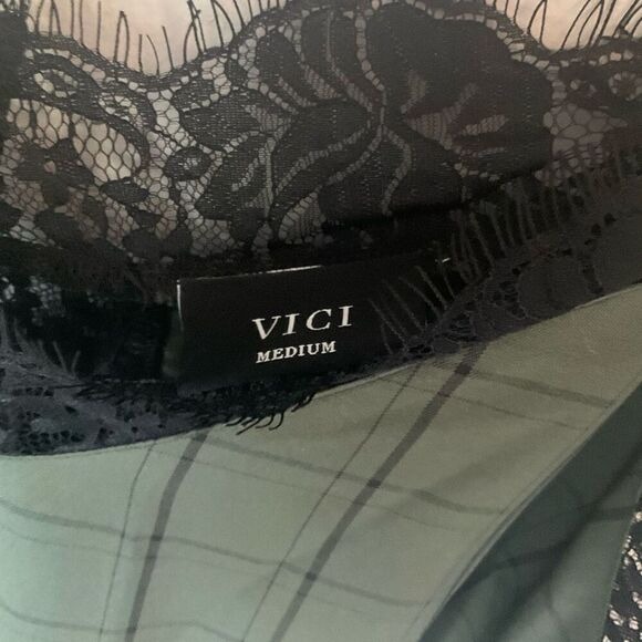 Vici Plaid Lace Cami Top, Medium. Olive and Black Anti-clean. Punk. Rebel - Picture 9 of 15